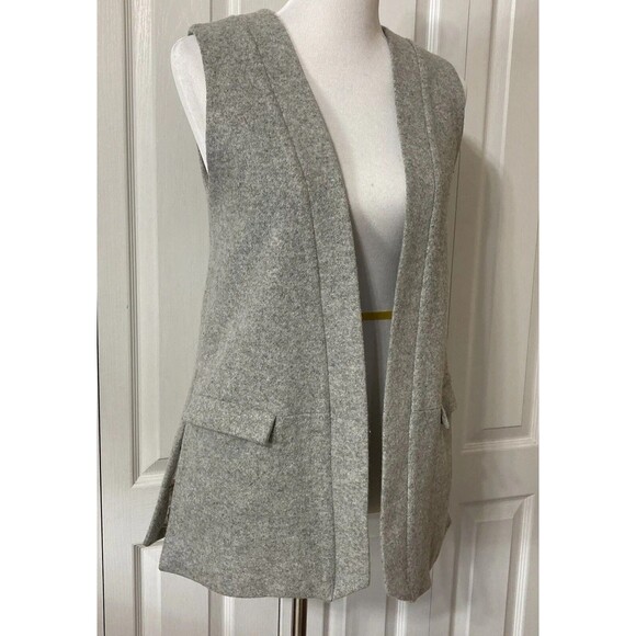 Womens Vest Anthropologie Elevenses Gray Woven Wool A Line Open Lined - Picture 6 of 11